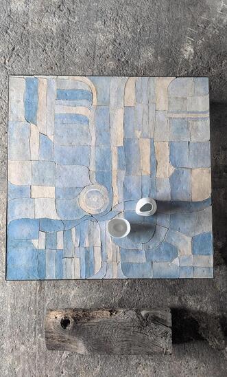 blue mosaïc ceramic tiles 1980s