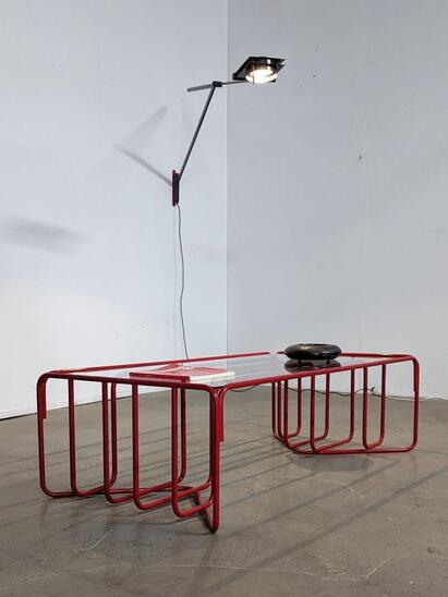 red colorrfull 1960s coffee table