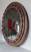 tall mirror designed with 1960s convex glass mirror and oak cerused frame